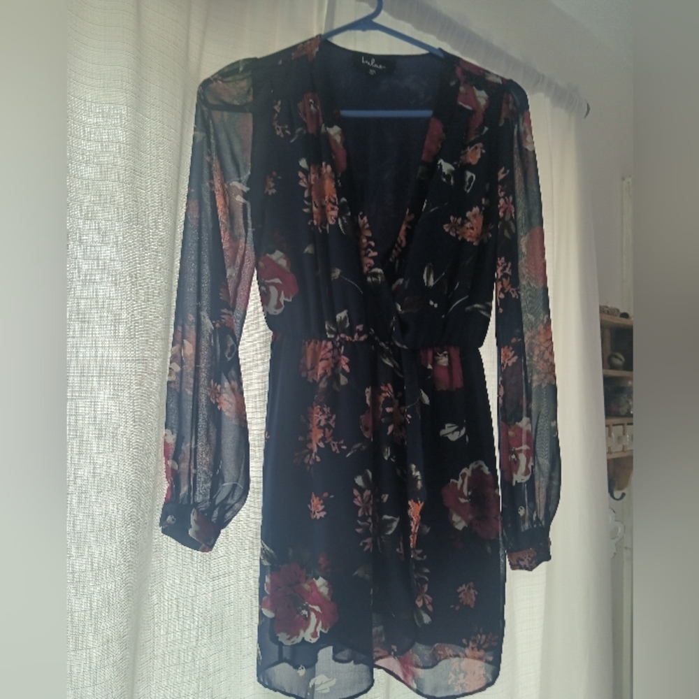 Lulu's Long Sleeve Floral Wrap Dress